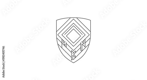 Geometric shield with diamond pattern.