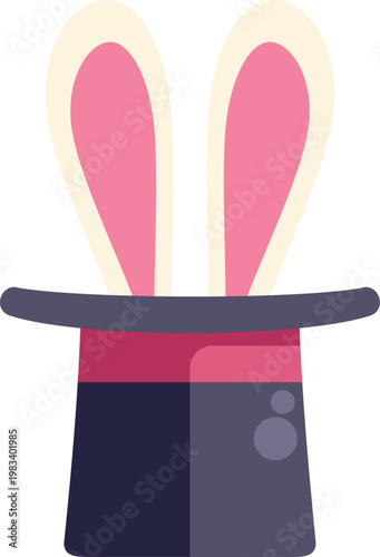 Playful illustration of pink rabbit ears sticking out from a magicians hat, symbolizing magic and surprise