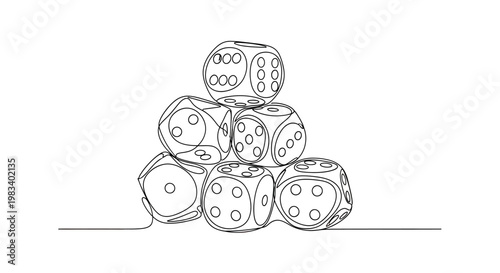 A stack of six dice, drawn in a single continuous line