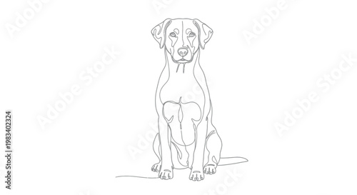 Elegant single line drawing of a dignified dog sitting attentively