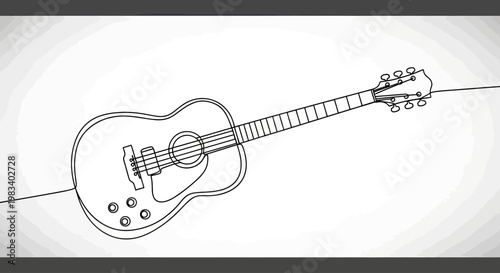 Simple, continuous line drawing of an acoustic guitar against a gradient background