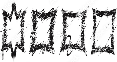 Grunge damaged torn rectangular frames set distressed textured edges with rough scratchy overlay abstract stained border design elements