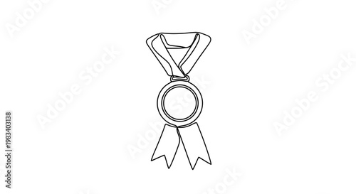 A simple line drawing of a medal with a ribbon and two streamers