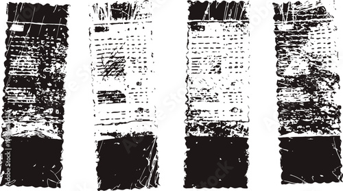 Abstract grunge black brush strokes with textured distressed lines on white background