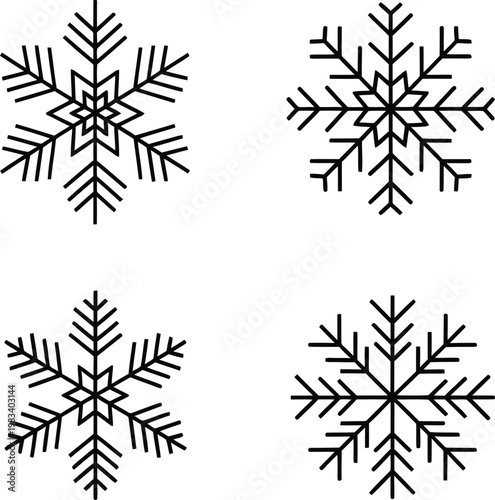 Intricate snowflake collection four unique designs on a white background