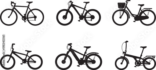 Bicycle Silhouette Bundle Black Road Mountain City BMX Electric Folding Bike Vector Set