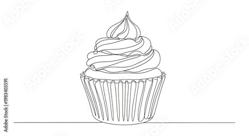 A minimalist line drawing of a cupcake with swirls of frosting