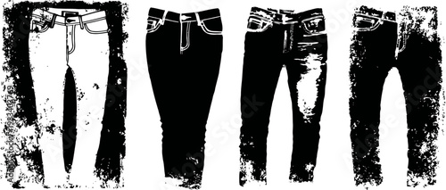 four grunge distressed jeans silhouettes with textured worn and torn patterns