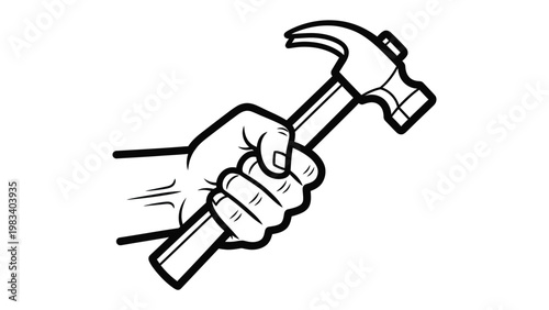 Hand Holding Hammer: A bold graphic illustration of a hand firmly gripping a hammer, symbolizing construction, repair, and the power of manual work.