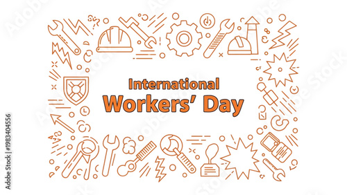 Celebrating Workers' Day: Artistic celebration of International Workers' Day, incorporating thematic elements symbolic of labor, craftsmanship, and industry.