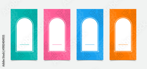 Islamic Mosque Ramadan Background Set with Ornamental Frame and Color Variations