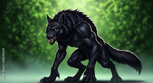 Fearsome Werewolf Stalking in the Forest Under Moonlight.