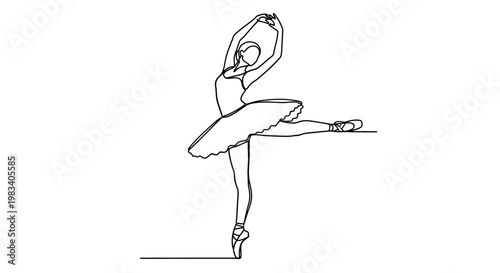 A single line drawing of a ballerina en pointe in a tutu