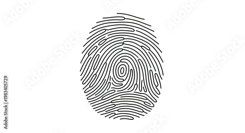 Stylized black fingerprint graphic with intricate swirls and lines on a white background