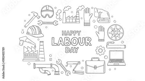 Labor Day Celebration: A graphic design representing the tools and symbols associated with the labor workforce. celebrating the hard work and dedication of workers