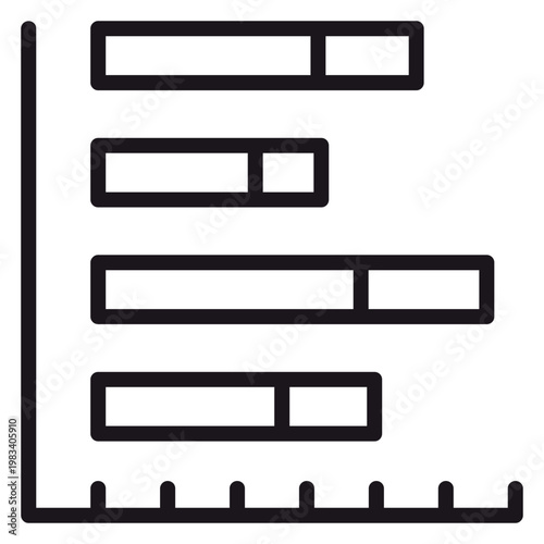 Horizontal bar chart vector icon illustration. Minimalist black line symbol representing data visualization, statistical analysis, business metrics, progress tracking, and comparison.