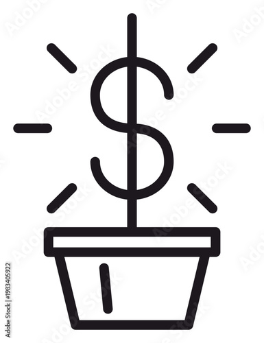 Fotografie Monetary prosperity depicted as a currency sprout emerging from a ceramic vessel with radiant beams