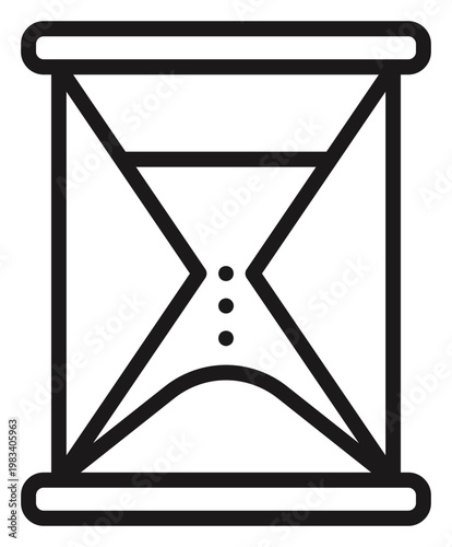 Minimalist black line art vector icon of an hourglass sand timer, a clean and scalable graphic symbol representing time management, deadlines, history, and the measurement of passing time.
