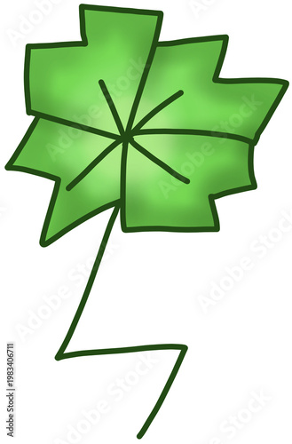 Green four‑leaf clover with square edges illustration for good luck hobby and diary decoration