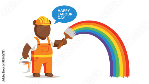Celebrating Labour Day: An artist figure paints a vibrant rainbow in tribute to Labour Day, spreading cheer and symbolizing the value of work and workers. 