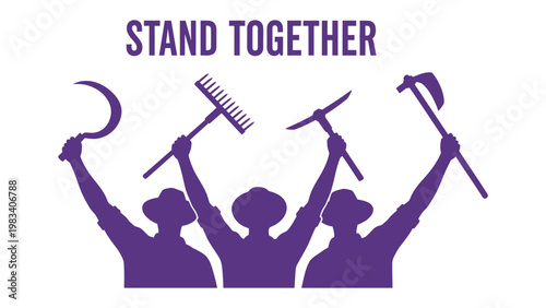 Symbol of Unity: A powerful image of figures united in solidarity, their arms raised in a symbol of collective strength, standing together to overcome challenges.