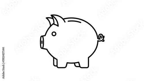 Clean black outline of a classic piggy bank stands as a simple symbol for saving money and personal finance management.