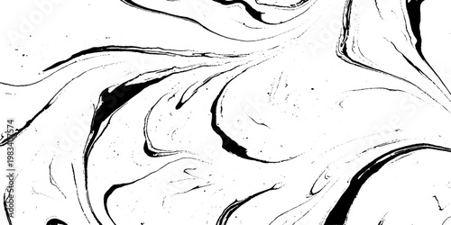 Monochromatic fluid art marble style background with swirling black and white patterns