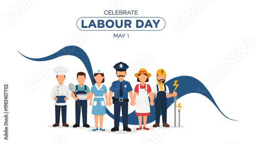 Labour Day Celebration: A diverse group of essential workers come together in a vibrant display to honor the spirit of Labour Day, highlighting the dedication of these individuals. 