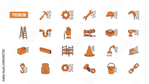 Crafting Construction: A compilation of illustrations showcasing a range of construction tools and equipment, essential for building and repair projects. 