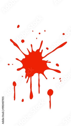 飛び散る赤い血しぶき（縦長、白背景）