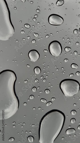 Raindrops or acid dripping onto glass from above, close-up