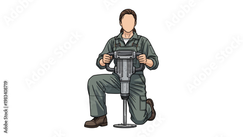 Construction Worker with Jackhammer: A diligent construction worker, focused on their task, is seen in the midst of their work. The image captures the strength and determination it takes.