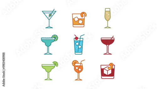 Colorful icons of various cocktail drinks.