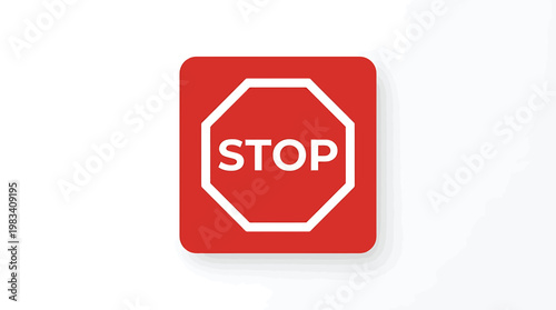 Red Square Stop Traffic Sign.