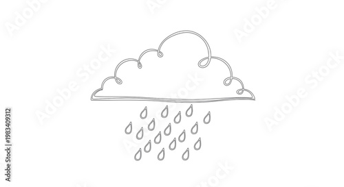 A simple line drawing of a cloud with rain falling