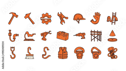 Construction Toolset Illustration: A comprehensive collection of construction tools, rendered in a simple yet visually appealing illustration style.