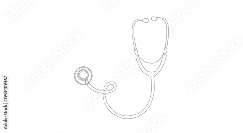 Minimalist gray outline of a stethoscope with earpieces and diaphragm