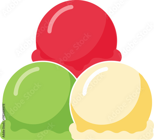 Colorful illustration of stacked ice cream scoops on cones