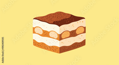 Illustration of a Tiramisu dessert being served in a restaurant