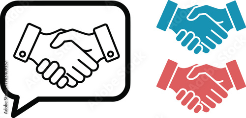 Handshake icons agreement partnership and communication visualized in multiple colors