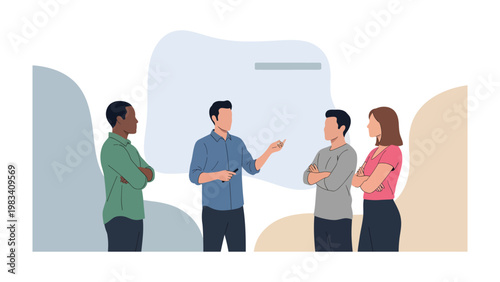 Team Briefing in Progress: A gathering of professionals in a dynamic workspace, engaged in focused communication. Capturing the essence of teamwork and collaborative strategy