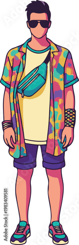 A man wearing sunglasses and casual clothes stands confidently outdoors.