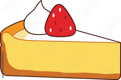 A slice of cheesecake with whipped cream and a strawberry on top.