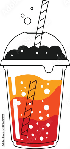 Vibrant illustration of a cold drink with boba in a clear plastic cup