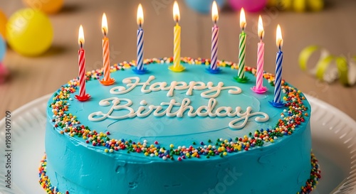 Festive Birthday Cake with Candles and Colorful Sprinkles.