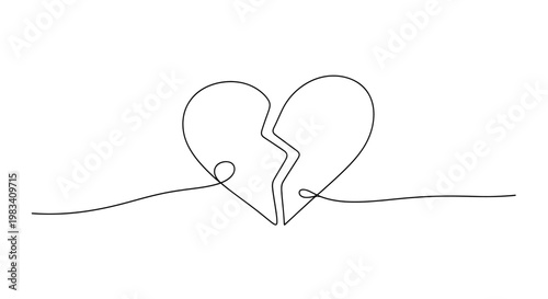 A single black line forms a broken heart, split vertically
