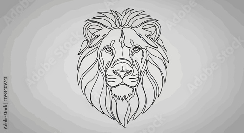 Bold continuous line art of a majestic lion's head with a flowing mane