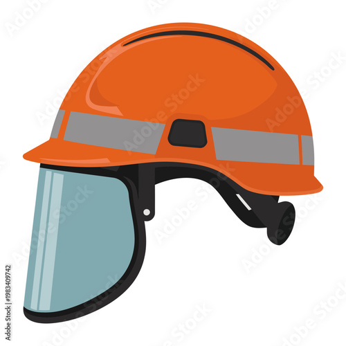 Safety Helmet: A high-visibility orange safety helmet with a protective visor. The design ensures maximum protection in hazardous environments.