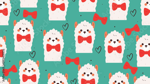 cute seamless pattern cartoon llama with red bow. cute animal background pattern for desktop wallpaper