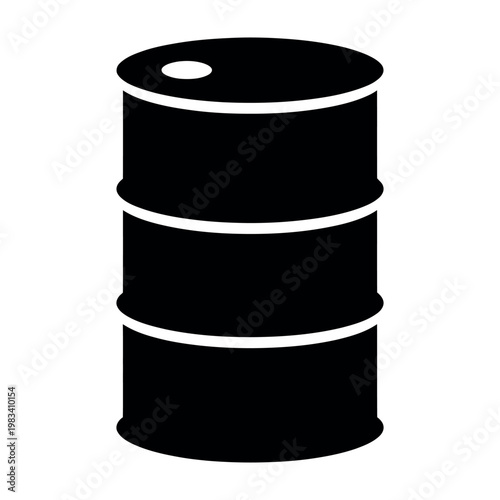 Black and White Vector Icon of an Industrial Oil Barrel or Drum.